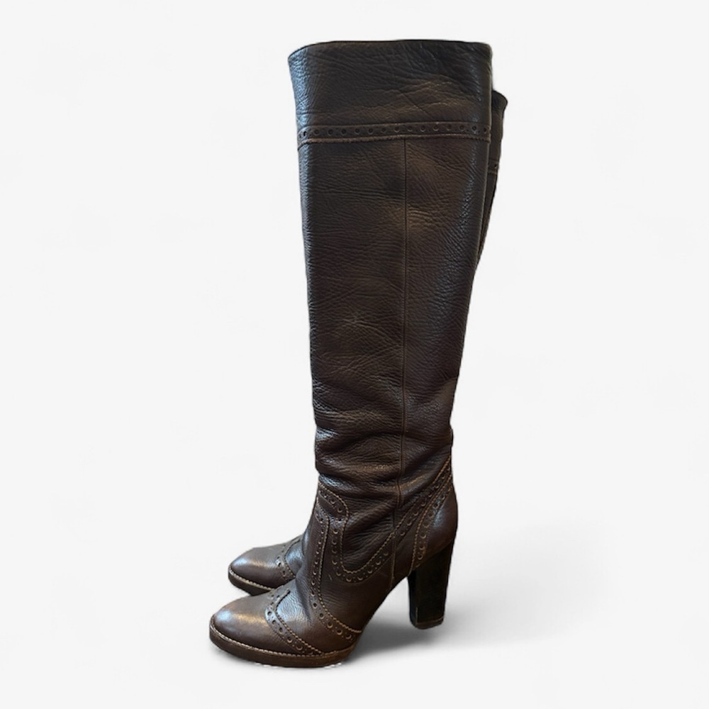 Michael Kors Dylan Brown Leather Knee-High Pull On Boots - Picture 2 of 16